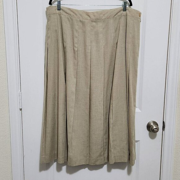 Vtg 60s - 70s Maggie Barnes Women's 26W Union Made Pleated Midi Skirt Beige - Picture 1 of 6